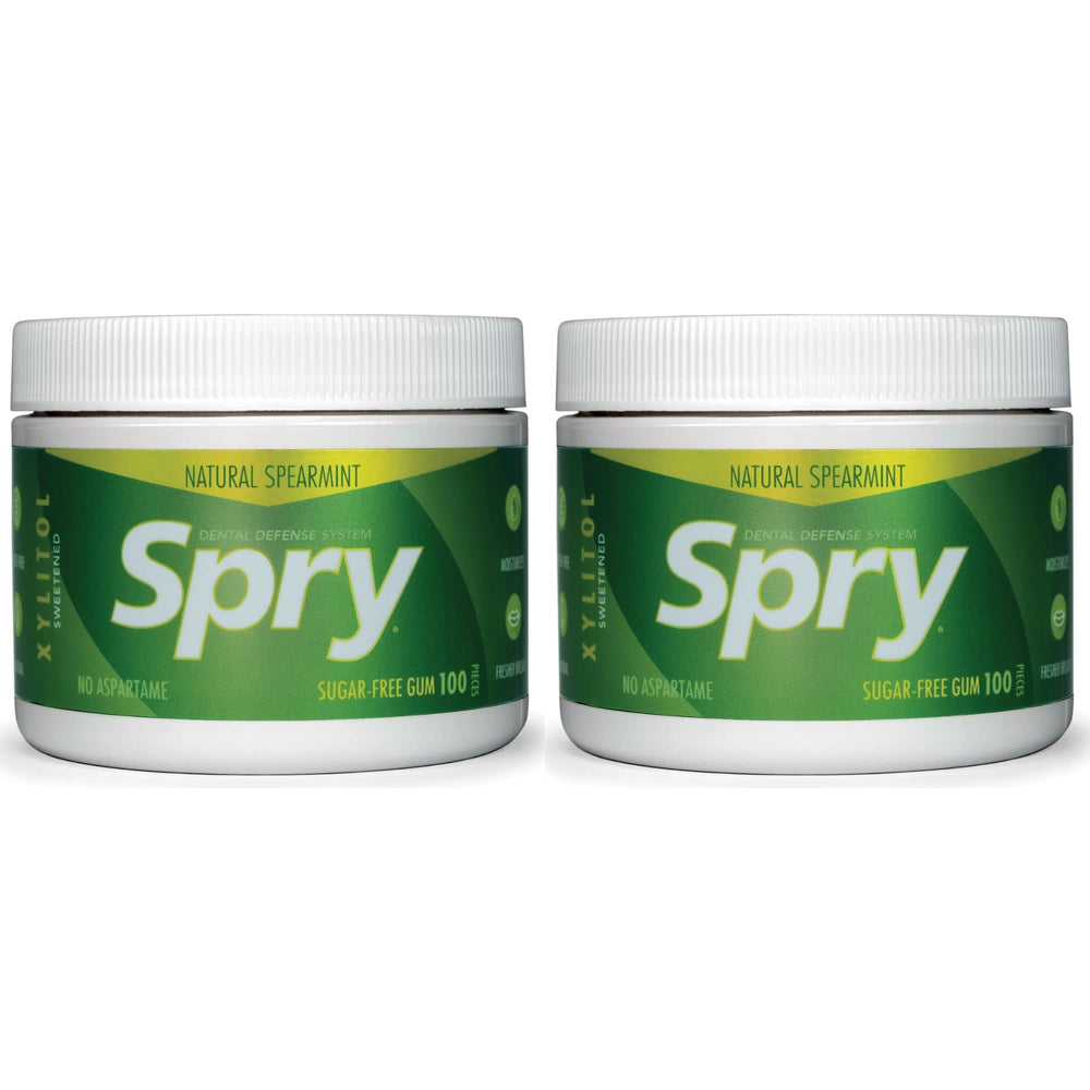 Spry Xylitol gum spearmint pack front view highlighting fresh breath and sugar-free formula