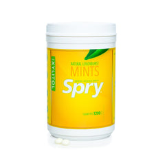 Closeup of Spry Xylitol Lemon Burst Mints highlighting natural lemon flavor