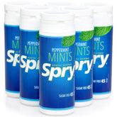 Spry Xylitol Peppermint Candy pack closeup promotes fresh breath naturally.