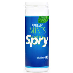 Spry Xylitol Peppermint Mints bottle provides sugar-free breath freshening on the go.