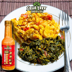 Spur Tree Jamaican Scotch Bonnet Sauce dish topping adds vibrant heat to favorites.