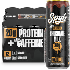 Spylt High Protein Max chocolate milk bottle front showing creamy, protein-packed beverage for workouts.