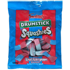 Squashies Drumstick Bubblegum gummies pack shot, three 120g bags for sharing.