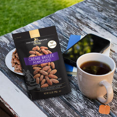 Squirrel Brand Creme Brulee Almonds ingredients highlight gluten-free and vegetarian options.