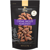 Squirrel Brand Creme Brulee Almonds packaging showcases premium quality and resealability for on-the-go snacking.