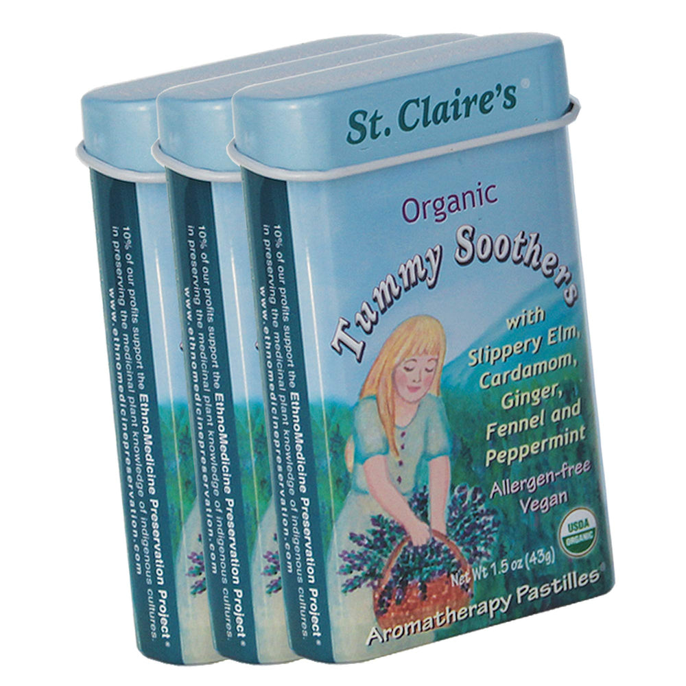 St. Claire's Organics Tummy Soothers tin front view for on-the-go comfort