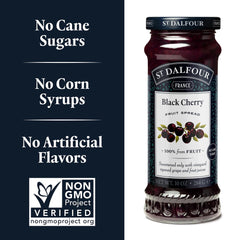 St. Dalfour spread ingredients displayed, highlighting natural fruit and no artificial additives.