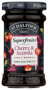 St. Dalfour Cherry & Acerola spread bottle showing natural fruit sweetness, ideal for breakfast