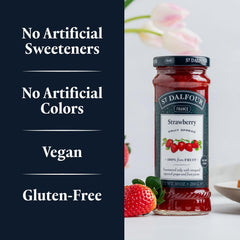 Cream cheese paired with St. Dalfour strawberry spread for a gourmet bite