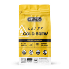 Stack Street Crank High Voltage coarse-ground coffee bag ready for cold brew.