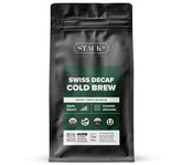 Stack Street decaf cold brew grounds in a resealable bag for smooth flavor