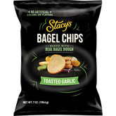 Stacy's Bagel Chips Toasted Garlic packshot showing crisp, savory chips