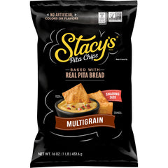 Stacy’s Multigrain Pita Chips bag close-up, crisp texture for dipping and snacking