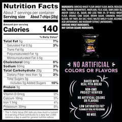 Stacy’s Pita Chips Cinnamon Sugar bag back highlights no artificial colors or flavors and 5 g fat per serving.