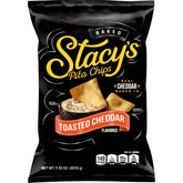 Stacy's Pita Chips Toasted Cheddar bag front; ideal for dipping.