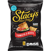 Stacy's Tomato & Basil pita chips in a pack shot, ideal for on-the-go snacking.