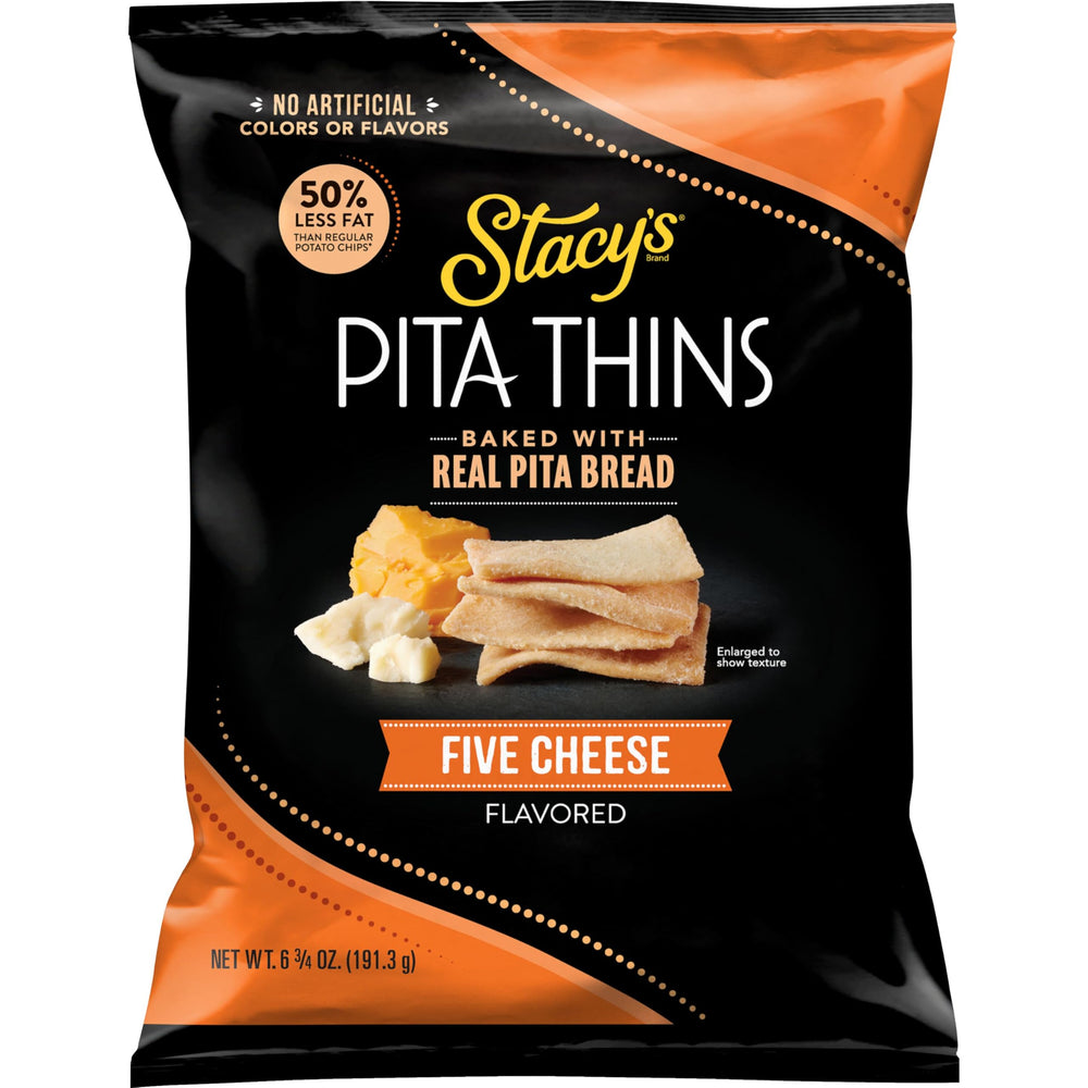 Stacy's Pita Thins Five Cheese bag ready for quick, shareable on-the-go snacking.
