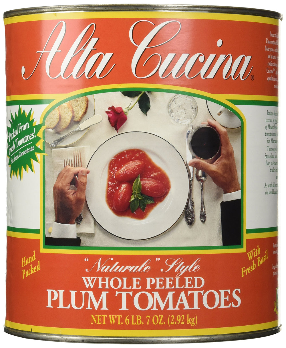 Stanislaus Alta Cucina plum tomatoes in a can for rich sauces and base.