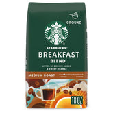 Starbucks Breakfast Blend ground coffee 18oz offers a balanced, approachable start to your day.