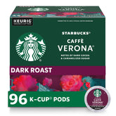 Starbucks Caffè Verona dark roast pod packaging close-up for easy at-home brewing.