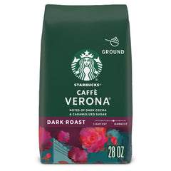 Starbucks Caffè Verona ground coffee bag ready for home use with versatile brewing.