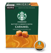 Starbucks Caramel Flavored Coffee K-Cup 44ct packaging on shelf for quick daily brews.
