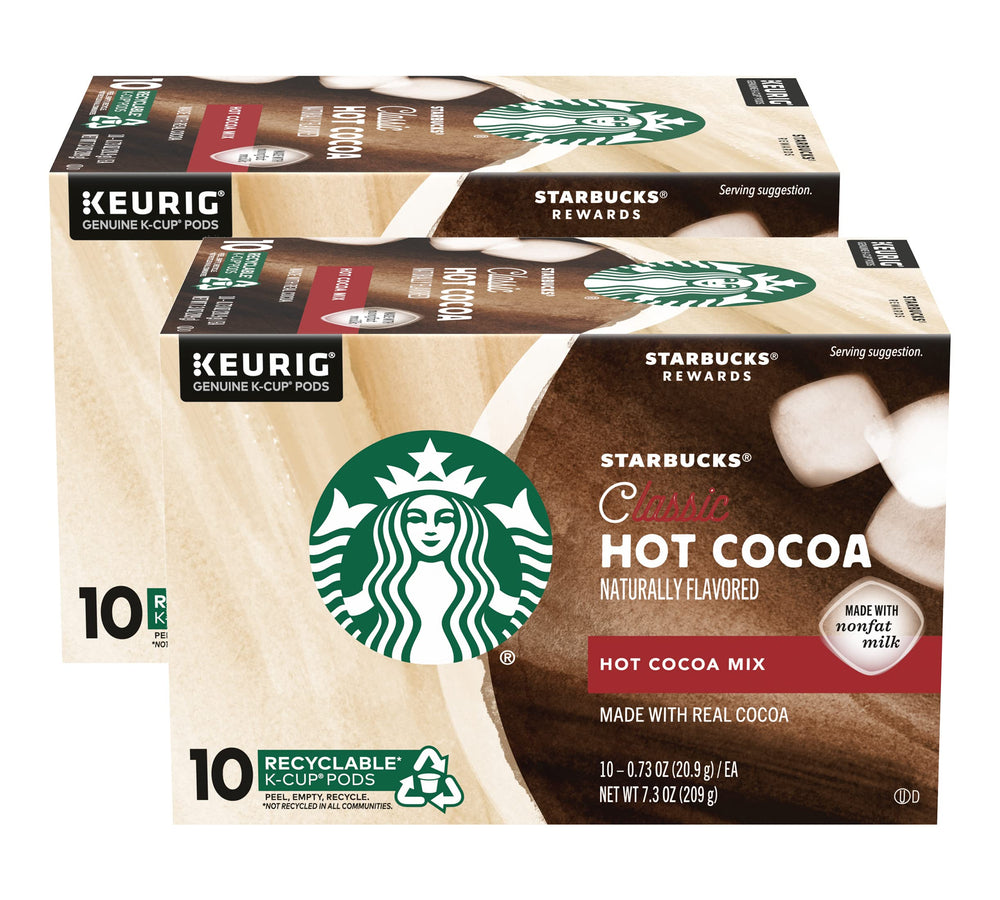 Starbucks classic hot cocoa k-cup box, convenient indulgence for busy mornings.