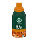 Starbucks Caramel Dolce concentrate bottle ready for easy at-home cold brew.
