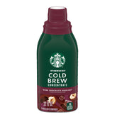 Starbucks Cold Brew Concentrate bottle front showing dark chocolate hazelnut flavor.