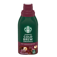 Starbucks Cold Brew Concentrate bottle front showing dark chocolate hazelnut flavor.