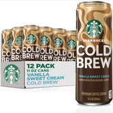 Starbucks Cold Brew Vanilla Sweet Cream 11oz cans on a table ready to chill.
