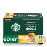 Starbucks Creme Brulee pods packaging showing the six-box assortment for home use.