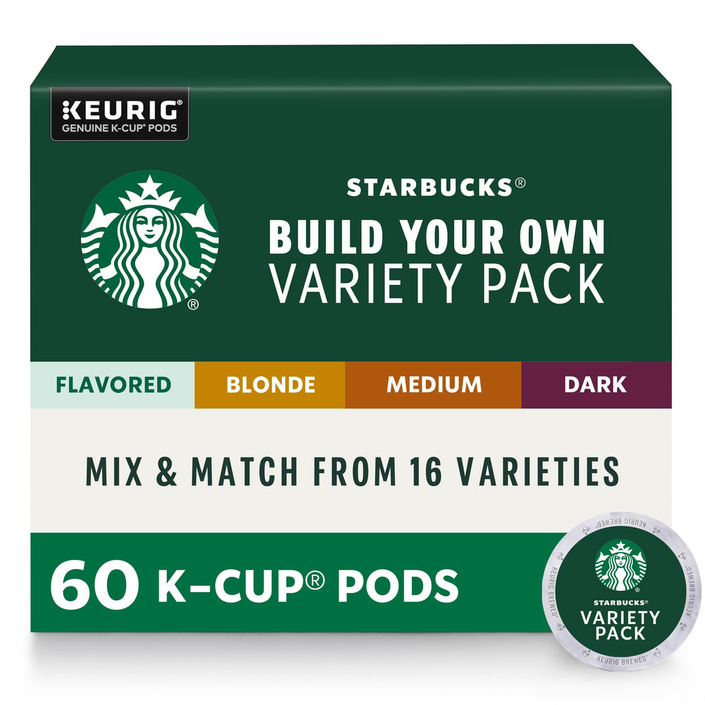 Starbucks Custom Build Variety Pack featuring 60 K-Cup pods for flexible flavor options.