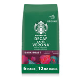Starbucks Decaf Caffè Verona ground coffee bags ready for home brewing.