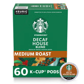 Starbucks Decaf House Blend K-Cup box ready for Keurig brewers.