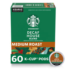 Starbucks Decaf House Blend K-Cup box ready for Keurig brewers.