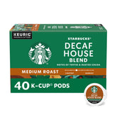 Starbucks Decaf House Blend K-Cup pods in a box for quick decaf mornings