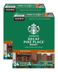 Starbucks Decaf Pike Place K-Cups box-front showing 48-count packaging for home brewing