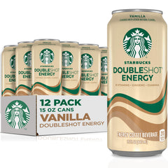 Starbucks Doubleshot Energy Drink Vanilla cans stacked for quick morning energy boost