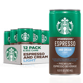 Starbucks Espresso & Cream Light can front view, portable caffeine boost.
