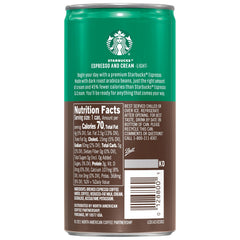 Starbucks Espresso & Cream Light can pouring over ice for a quick refresh.