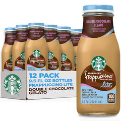 Starbucks Frappuccino Lite chocolate gelato bottle pouring, showcasing creamy texture for a quick pick-me-up