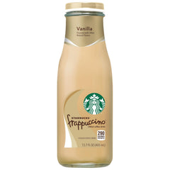 Starbucks Frappuccino Vanilla bottle pour showing creamy milk and vanilla flavor