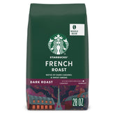 Starbucks French Roast beans in a 28 oz bag deliver bold, smoky flavor for rich coffee.