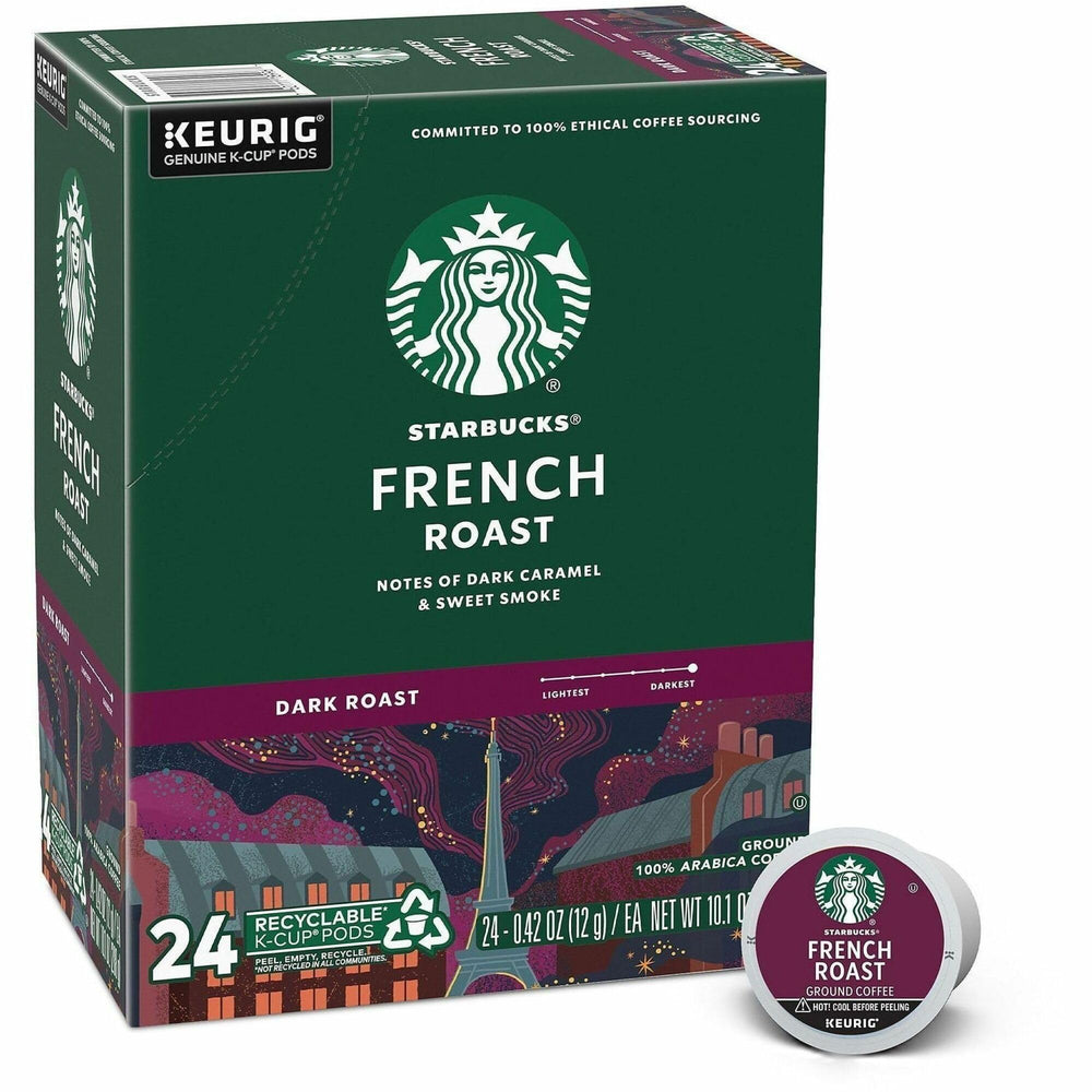 Starbucks French Roast K-Cup box with 24 pods for bold at-home brewing.