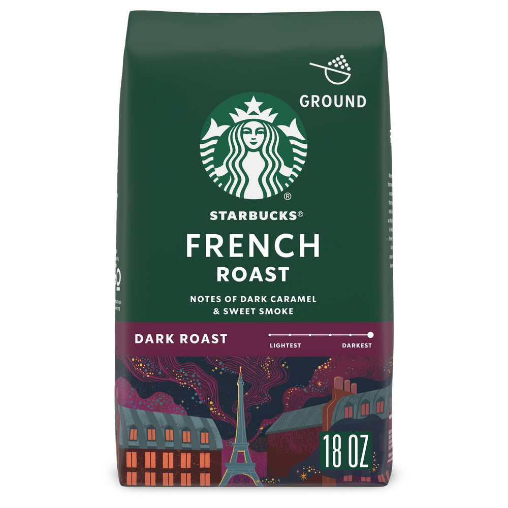 Starbucks ground coffee 18-ounce bag ready for home brewing.