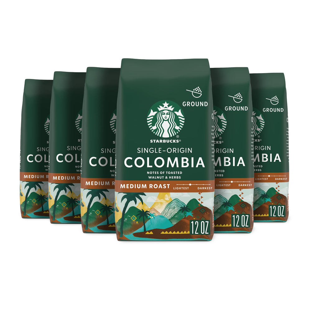 Starbucks ground coffee Colombia 12oz bags—ideal for daily drip.