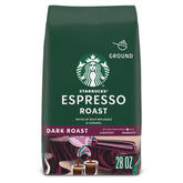 Starbucks Espresso Roast ground coffee pack, ideal for home espresso.