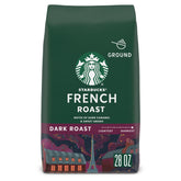 Starbucks French Roast ground coffee bag front view showing bold, smoky flavor