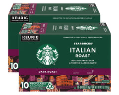 Starbucks Italian Roast K-Cup pods in box with bold morning flavor.